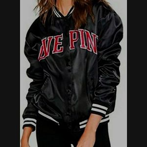 Victoria's Secret Black Varsity Bomber Jacket Coat Love Pink large